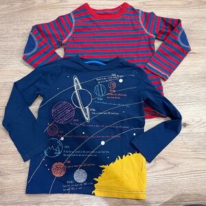 2 Boden Kids Long Sleeve Shirts - Red Stripes and Space Print